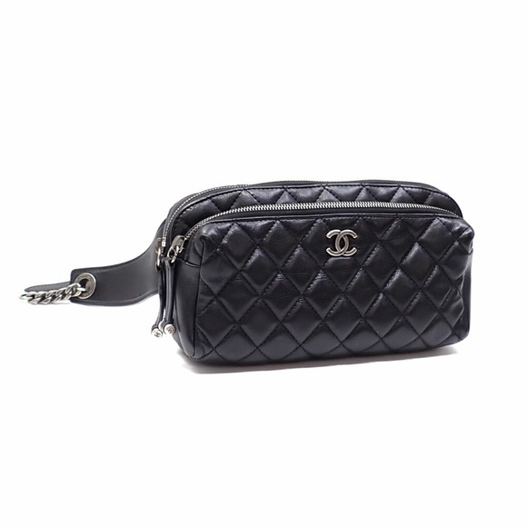 CHANEL Handbags - Chanel Matelasse Body Bag, Women's, Black Leather, Coco Mark Waist Bag